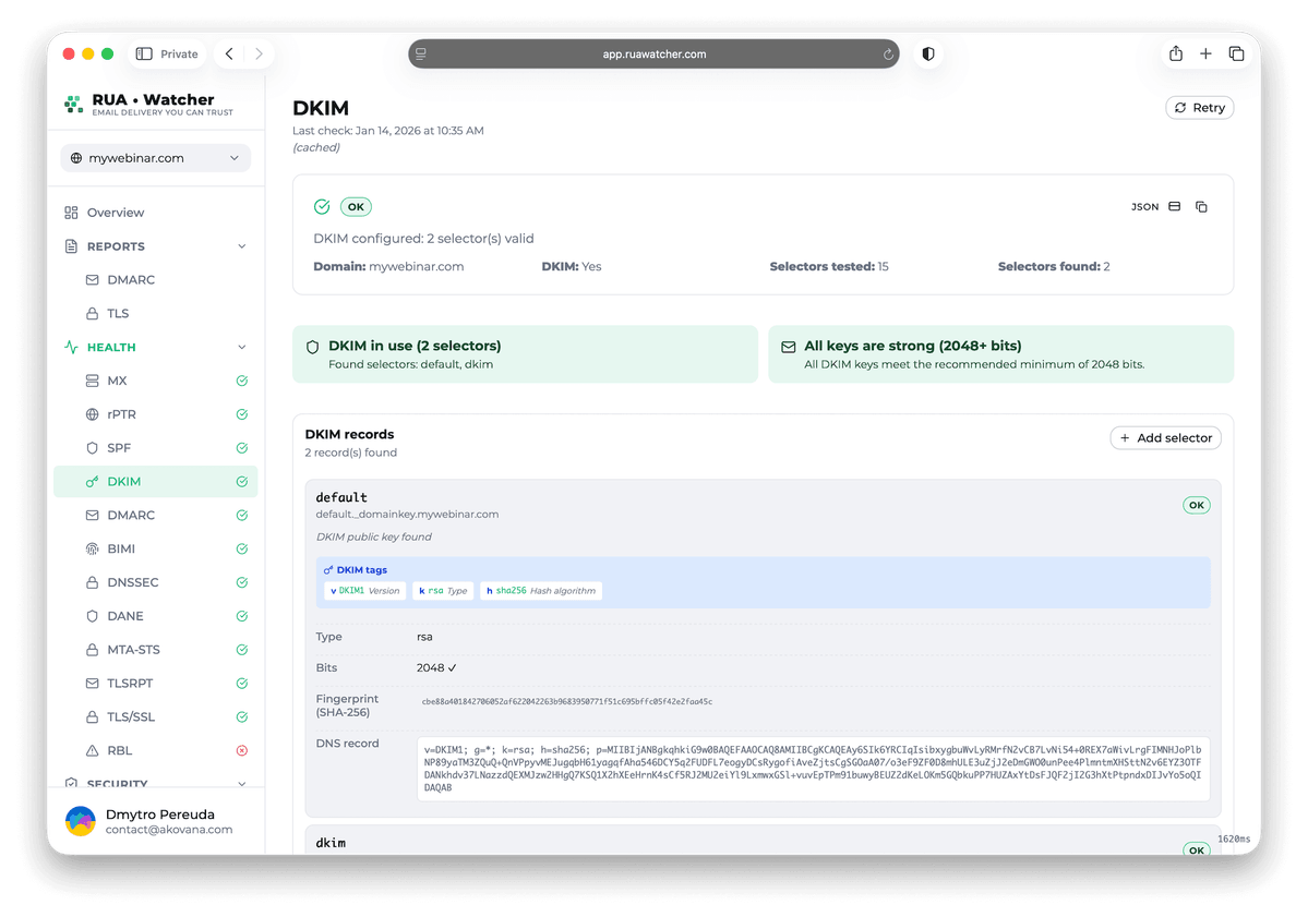DKIM Key Manager for Selector Monitoring & Validation