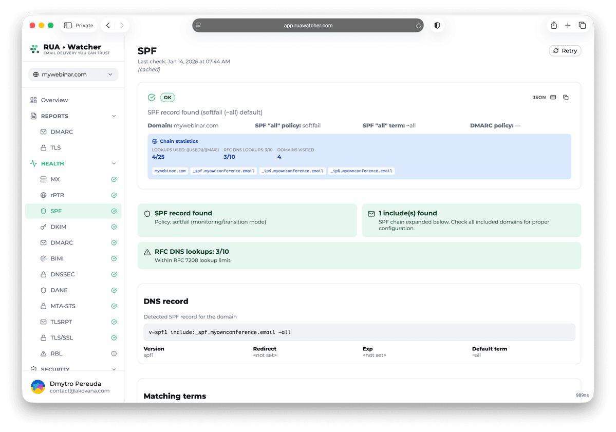 SPF auditor that solves the 10-DNS lookup limit
